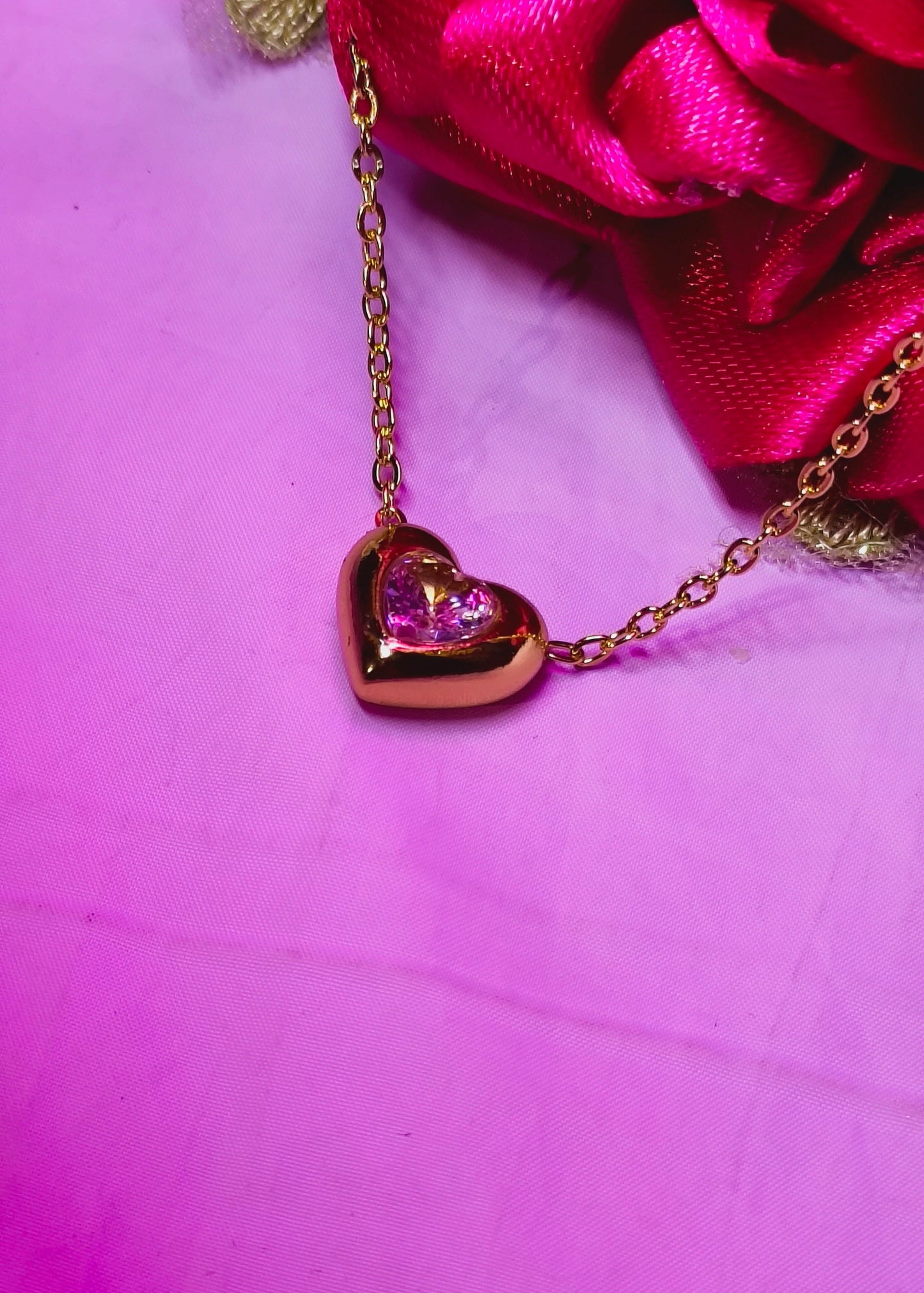 Pink Heart Outer Golden necklace