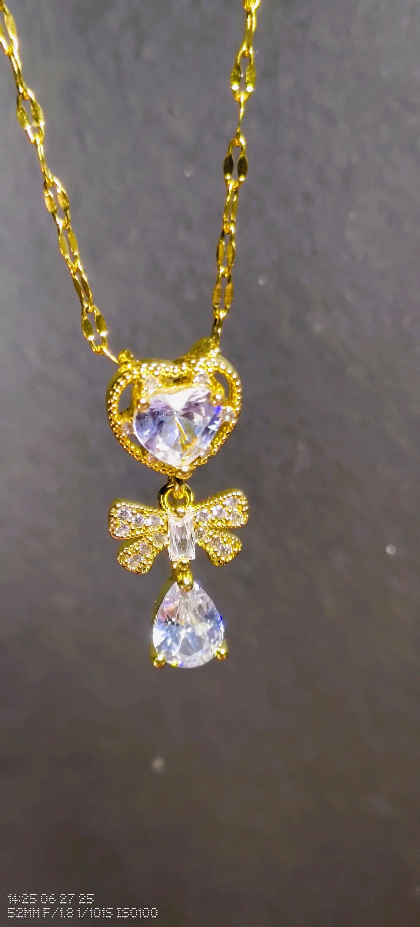 stainless Steel Golden Plated Heart With Drop Necklace