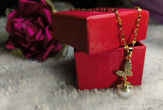 Butterfly with Pearl Neck Chain
