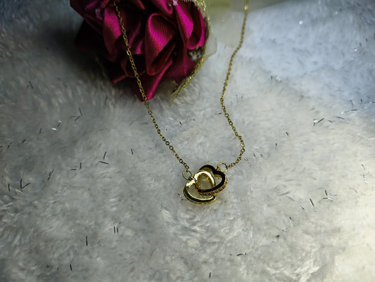 Double Hearted Gold Pendant Necklace