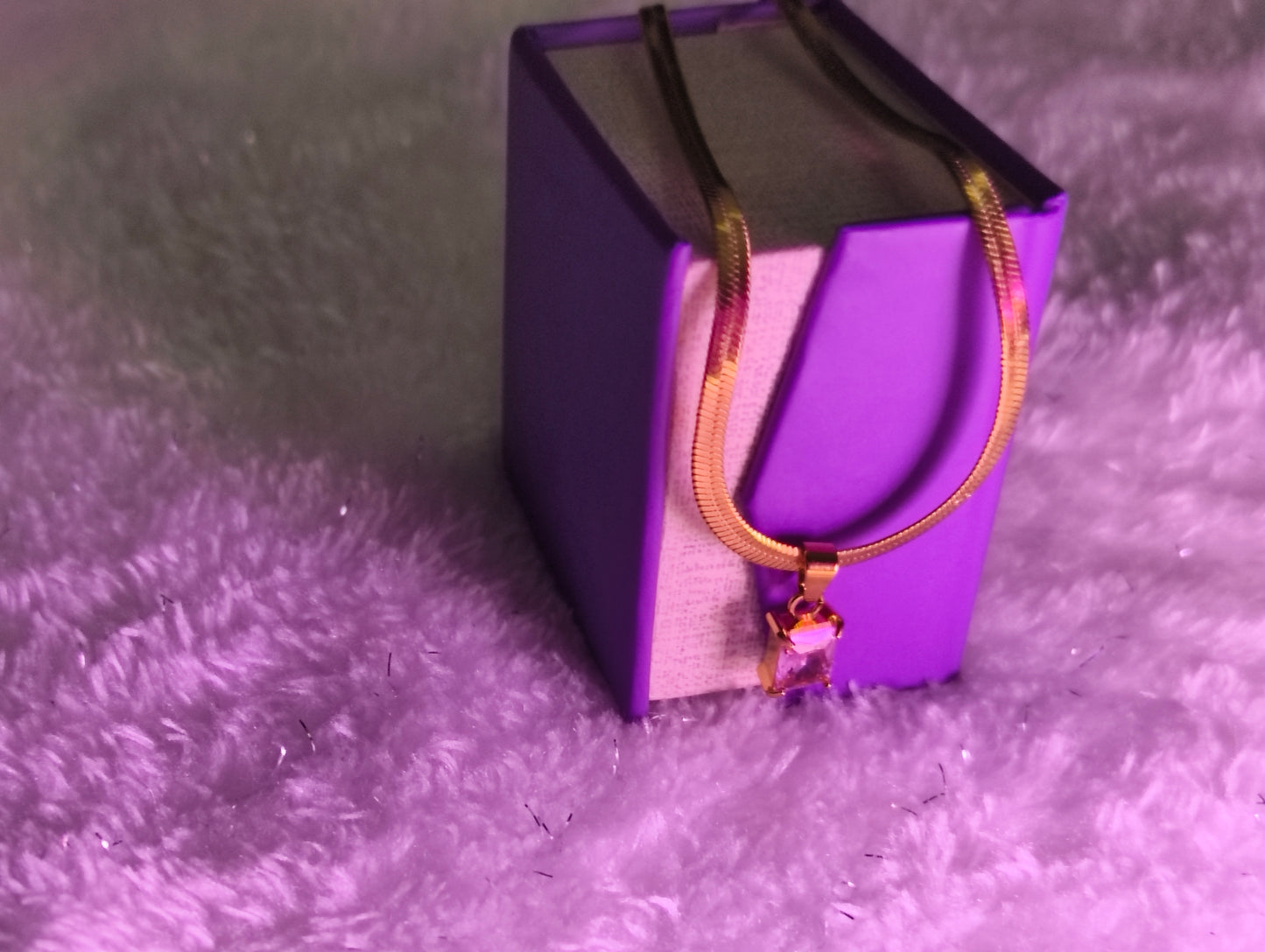 Pink Gem With Snake Chain