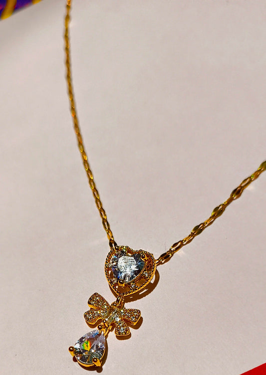 stainless Steel Golden Plated Heart With Drop Necklace