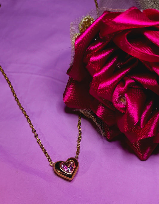 Pink Heart Outer Golden necklace