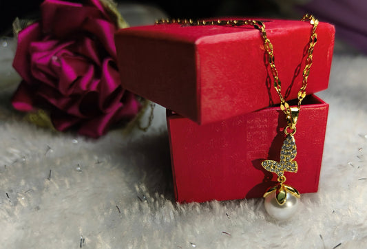 Butterfly with Pearl Neck Chain
