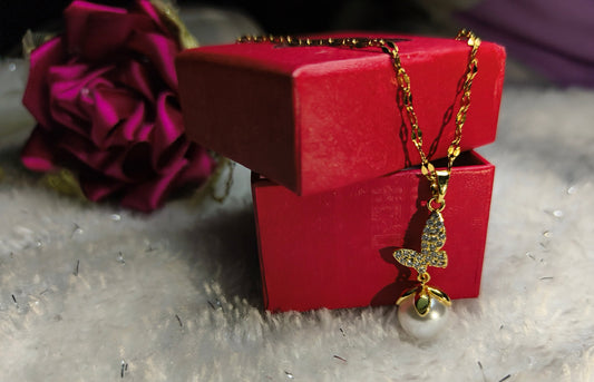 Butterfly with Pearl Neck Chain