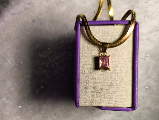 Pink Gem With Snake Chain